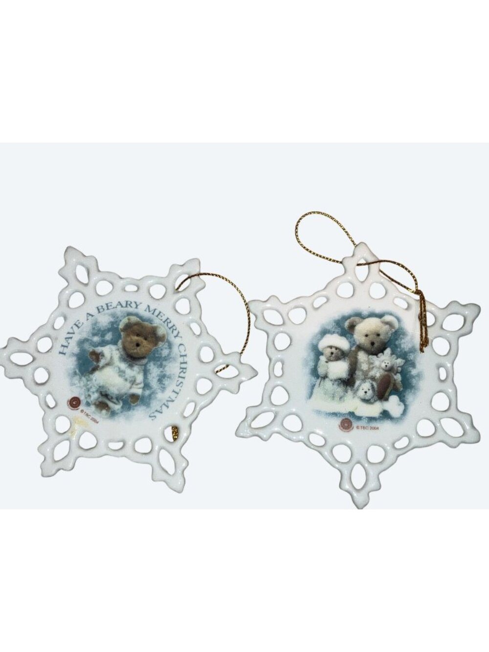 Boyds Bears 2004 Porcelain Snowflake Ornaments Set of 2